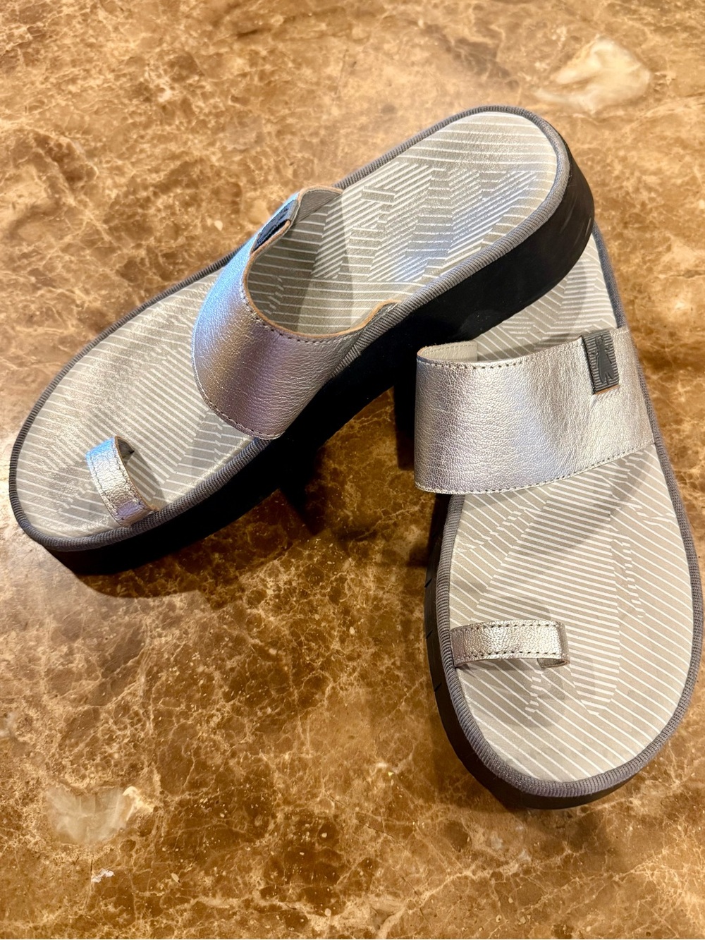 FLY LONDON Metallic Silver Women’s Slide Sandals - 40/9-9.5